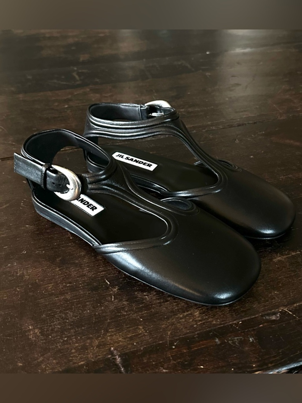 Jil Sander Women’s Mary Jane Sandal in Black Leather EU 35